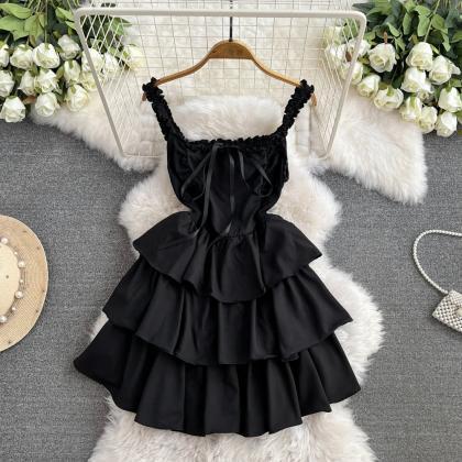 Elegant Sleeveless Ruffled Black Mini Dress For..