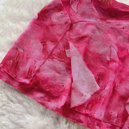 Womens Pink Sheer Crop Top And Skirt Set