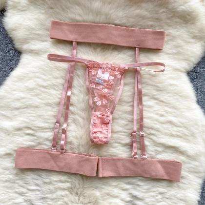 Navy Lace Detail Bralette And Garter Belt Set