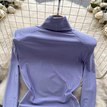 Womens Lilac Turtleneck Long-sleeve Bodysuit..