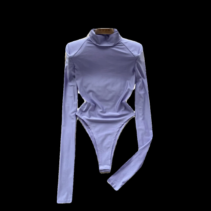 Womens Lilac Turtleneck Long-sleeve Bodysuit..