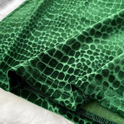 Elegant Green Crocodile Print Halter Neck Maxi..