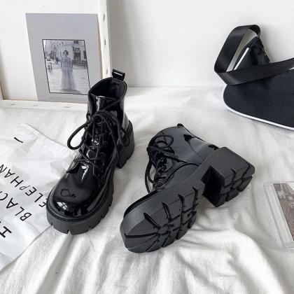 Privileged Grommets Lace Up Chunky Heeled Ankle Boots