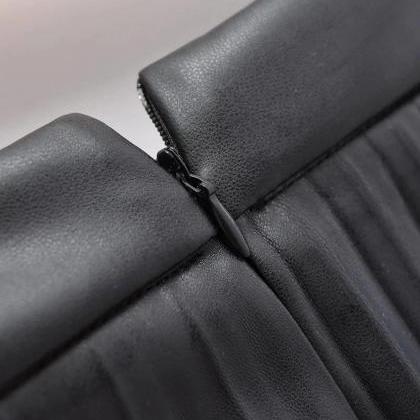 Black Faux Leather Pleated Mini Skirt main image 0