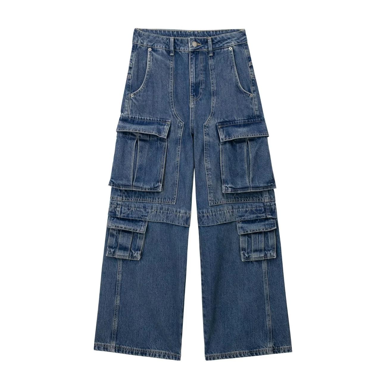High-waisted Cargo Jeans With Loose Pocket Straight Leg Cargo Jeans