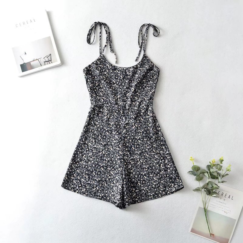 Floral Print Stylish Camisole Romper With Shoulder Strap