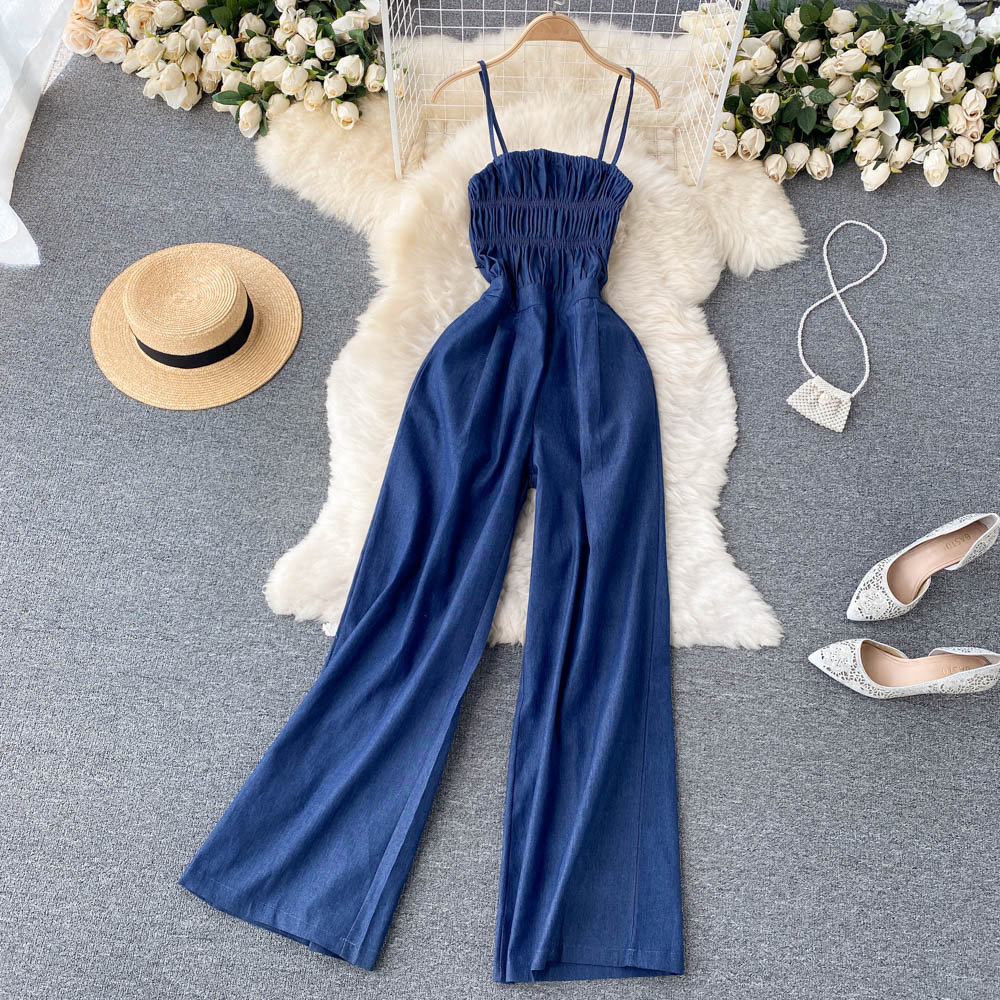 Retro Waist-slimming Halter Top Top Jumpsuit For Age-reducing High-waisted Wide-legged Suspenders
