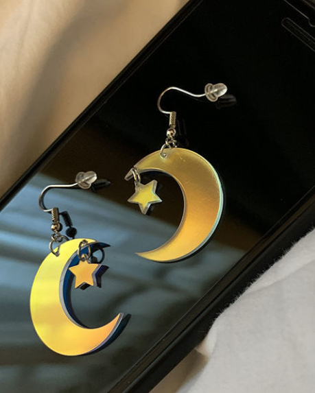 Fantastic Dazzling Transparent Star Moon Earrings 925 Silver Hook Earrings Without Piercing Earrings Dazzling Acrylic Earrings Earrings