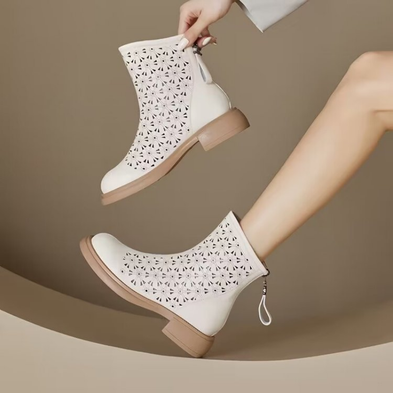 Ankle Boots For Women Korean Style Hollow Out Mesh Boots Fashion Thick Soled Women Shoes