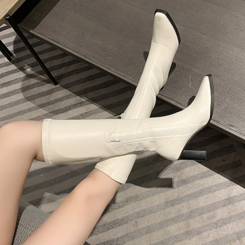 Ankle Boots Stockings Female Women's Autumn Shoes Winter Korean Pointed Side Zipper High Boot High Heels Footwear