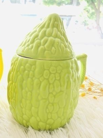 Creative Bitter Melon Ceramic Cup Funny Ins High Beauty Mug With Lid Funny Shape Cartoon Gift Water Cup