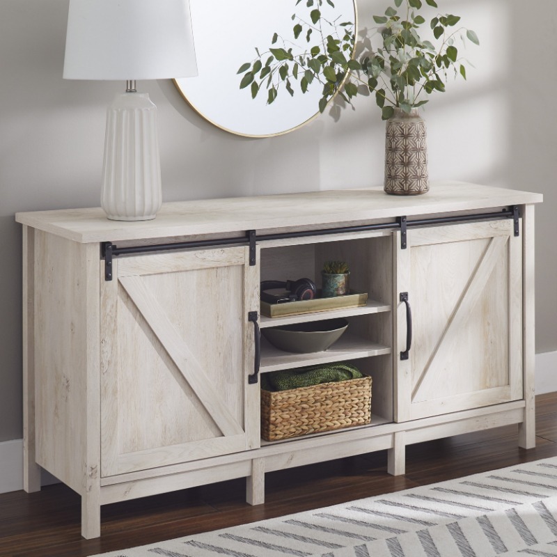 Better Homes & Gardens Modern Farmhouse Tv Stand For Tvs Up To 70", Rustic White Finish Tv Stand Living Room Furniture