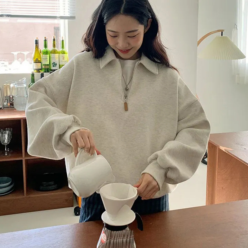 Korean Style Oversized Hoodies Women Kpop Fashion Zipper Up Warm Fleece Sweatshirt Woman Autumn Winter Plush Casual Pullover