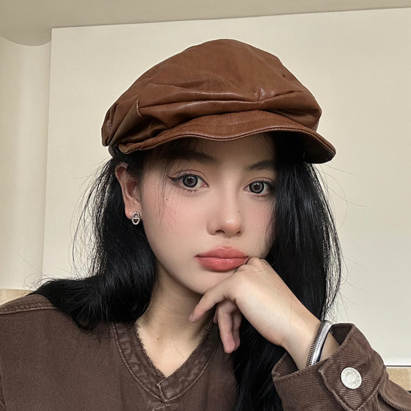Designer Pleated British Berets Caps For Women And Men Autumn And Winter Warm Faux Leather Octagonal Retro Newsboy Hats