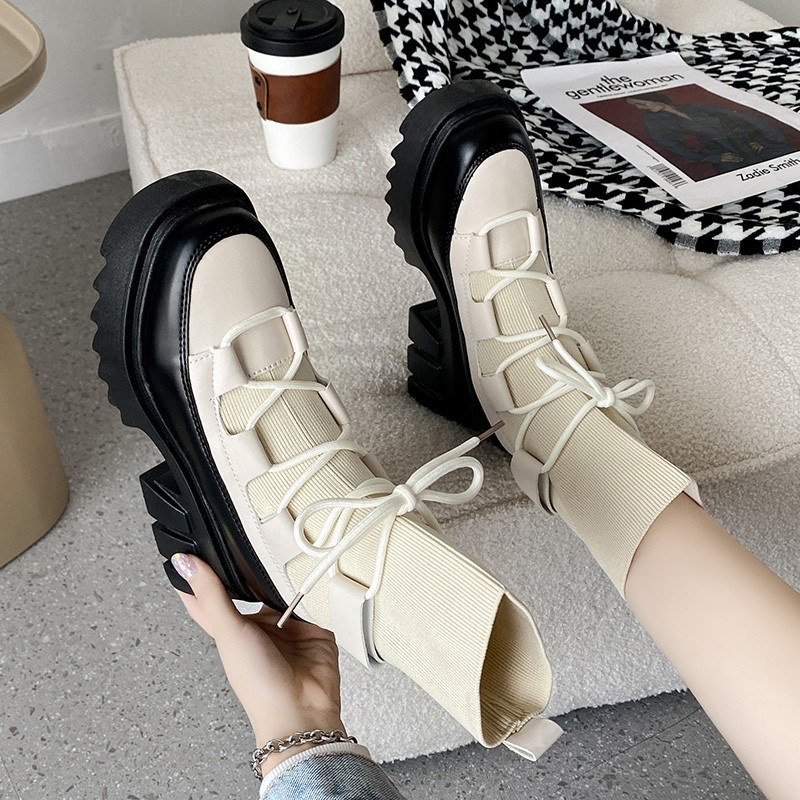 Women Knitted Flats Platform Sport Chelsea Ankle Boots Autumn Designer Thick Ladies Running Shoes Casual Gladiator Botas
