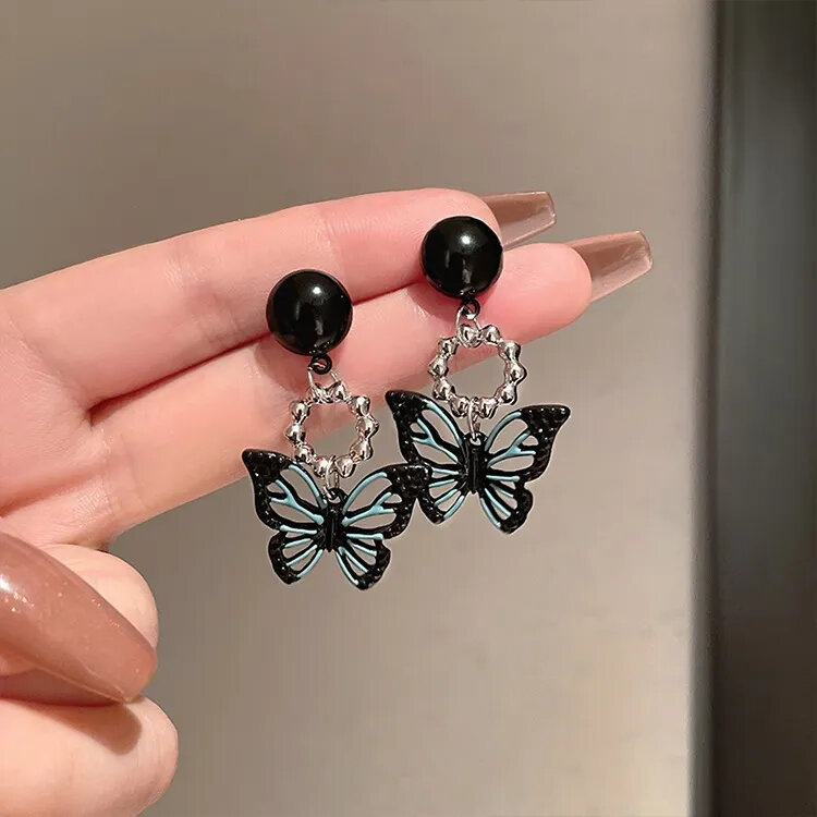 Korean Earrings Fashion Jewelry Black Hollow Butterfly Earrings Sweet Cute Statement Earrings For Women Valentines Day Gift