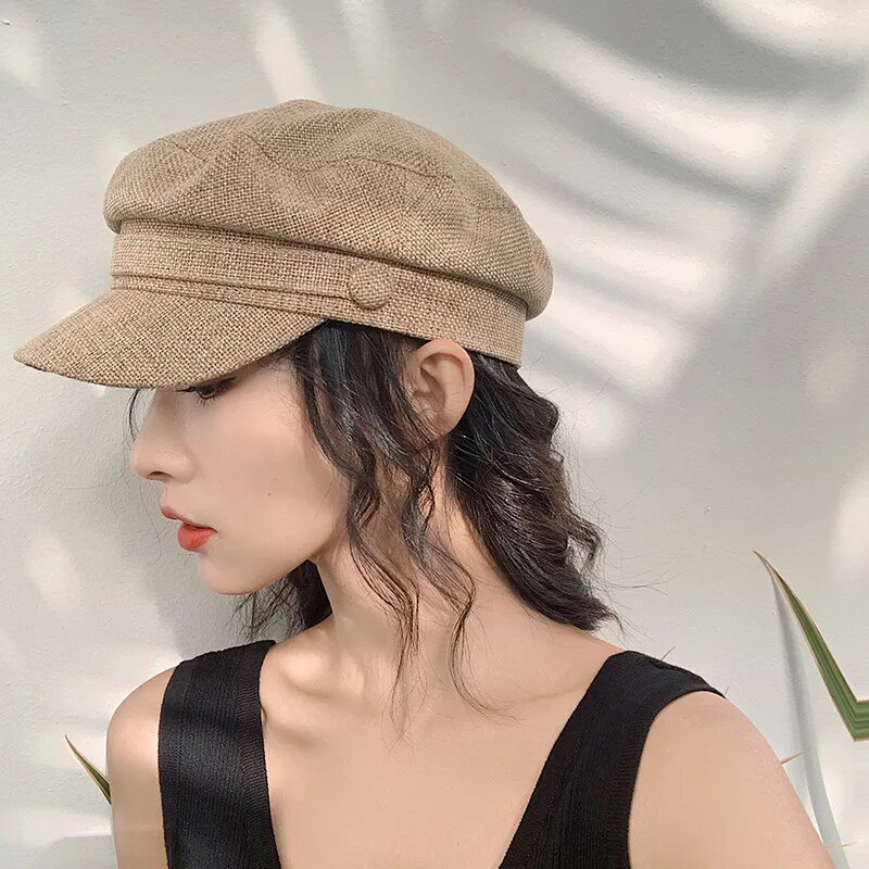 Summer Breathability Versatile Sea Military Cap Lady Young Student British Beret Korean Style Street Octagonal Loose Hat