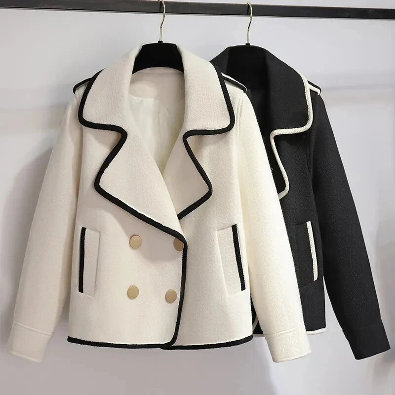 Winter Jacket Womens Double Breasted Short Wool Coat Female Woolen Jacket