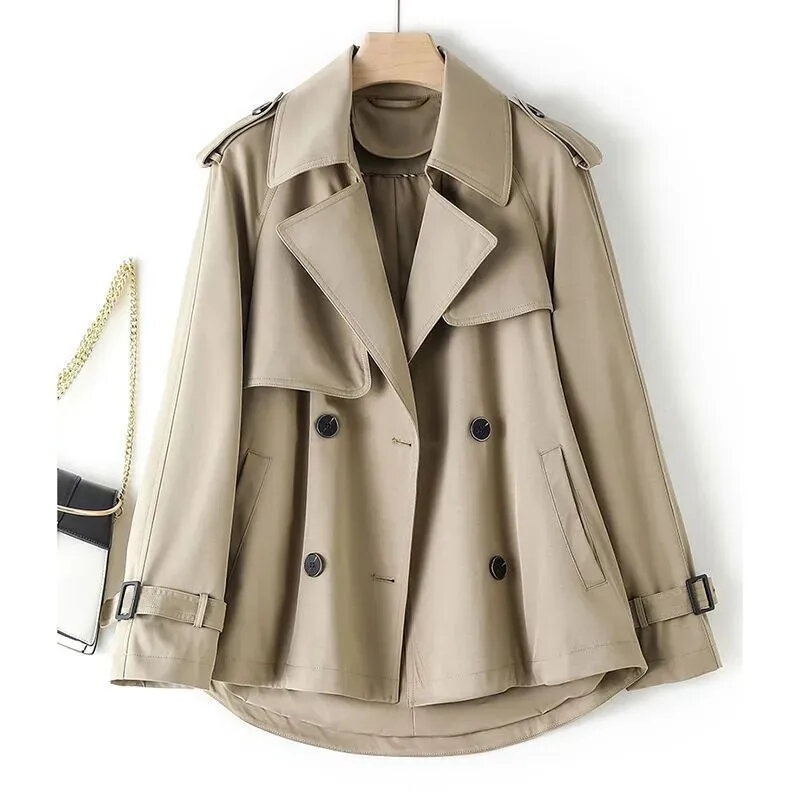 Classic Beige Trench Coat With Belted Cuffs And Waist