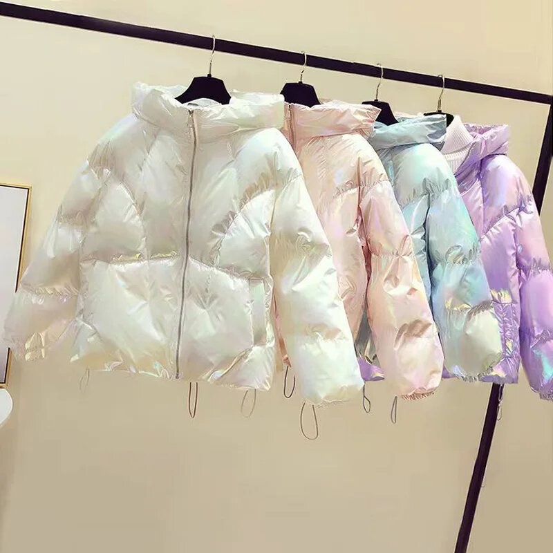 Winter Bright Color Down Jacket Women White Zippers Loose Velvet Parkas Coat Female Solid Thickening Warm Cotton Jackets