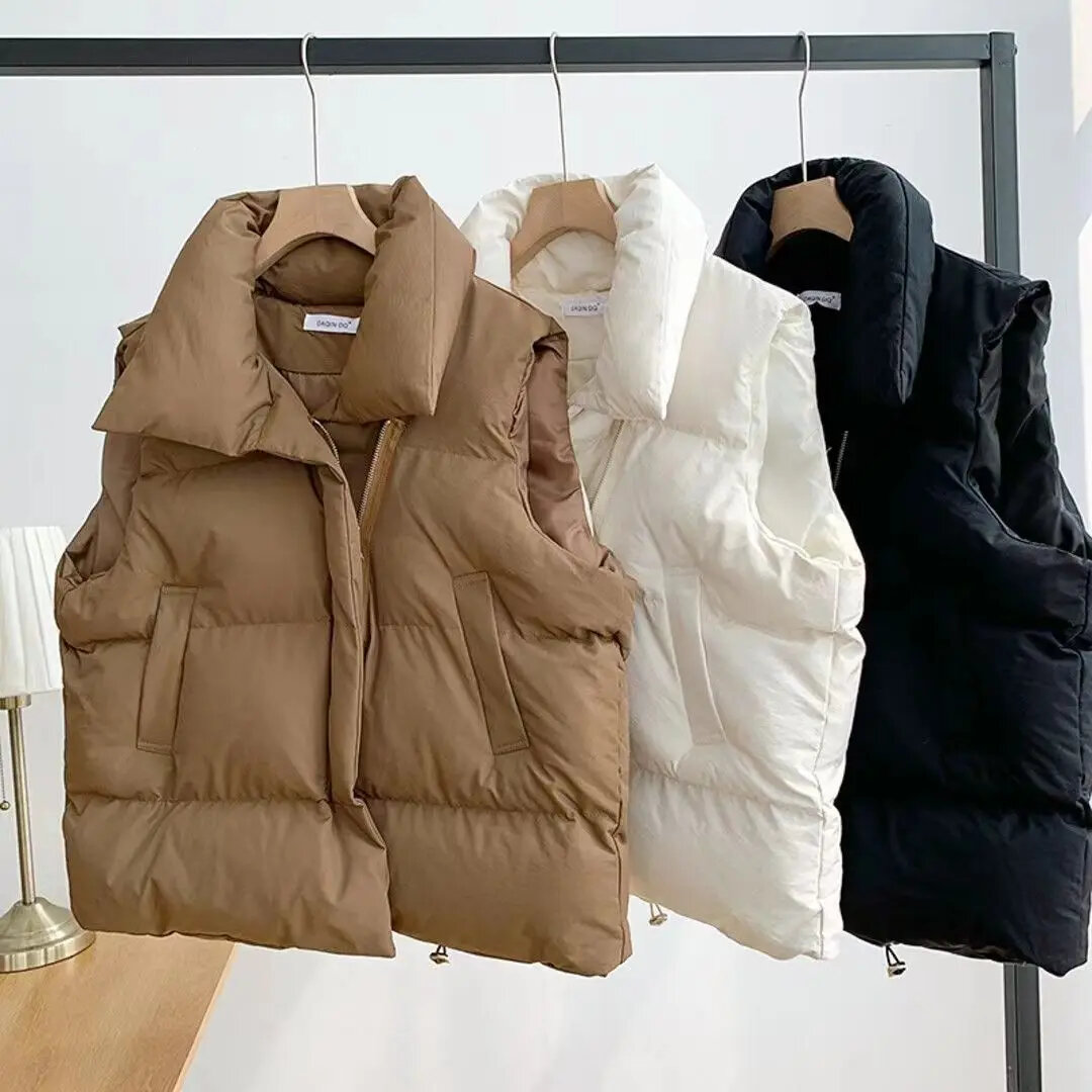 Down Tank Top Sleeveless Women's Winter Zipper Coat Warm Down Coat Lightweight Standing Collar Cotton Pocket