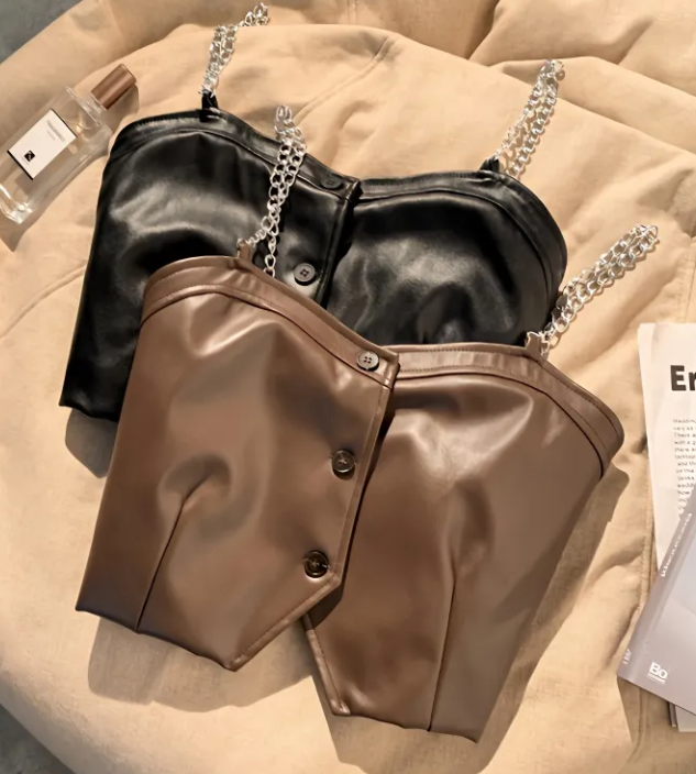 Leather Chain Small Halter Vest Women Outside Overlapping To Wear Sexy Short Vest Spring And Autumn Senior Sense Of Top