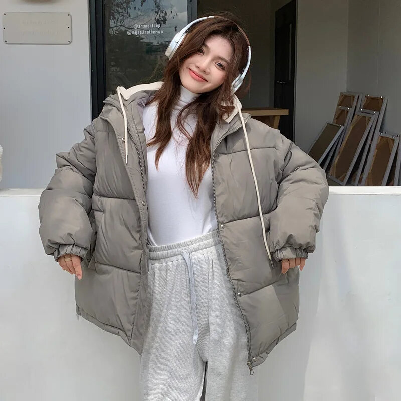 Winter Women's Short Down Cotton Jacket Loose Female Warm Jacket Loose Hooded Thicken Casual Removable Outerwear Parka