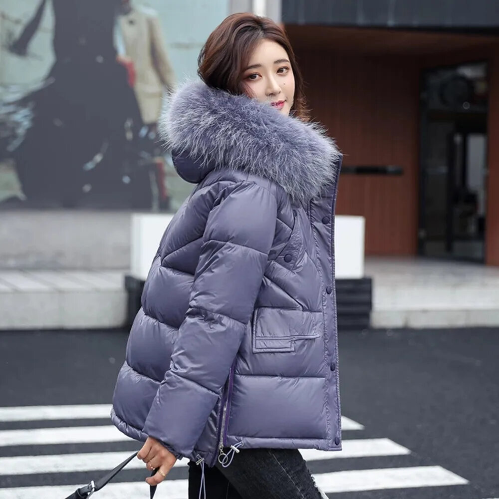 Solid Short Female Cotton Coat Winter Jacket Women Hooded Parka Warm Casual Big Fur Outerwear Winter Parka Women Coat