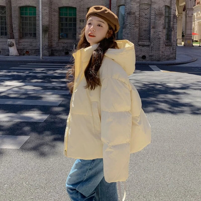 Winter Warm Women Jacket Korean Fashion Cotton Padded Down Hooded Parkas Female Casual Zipper Loose Outerwear