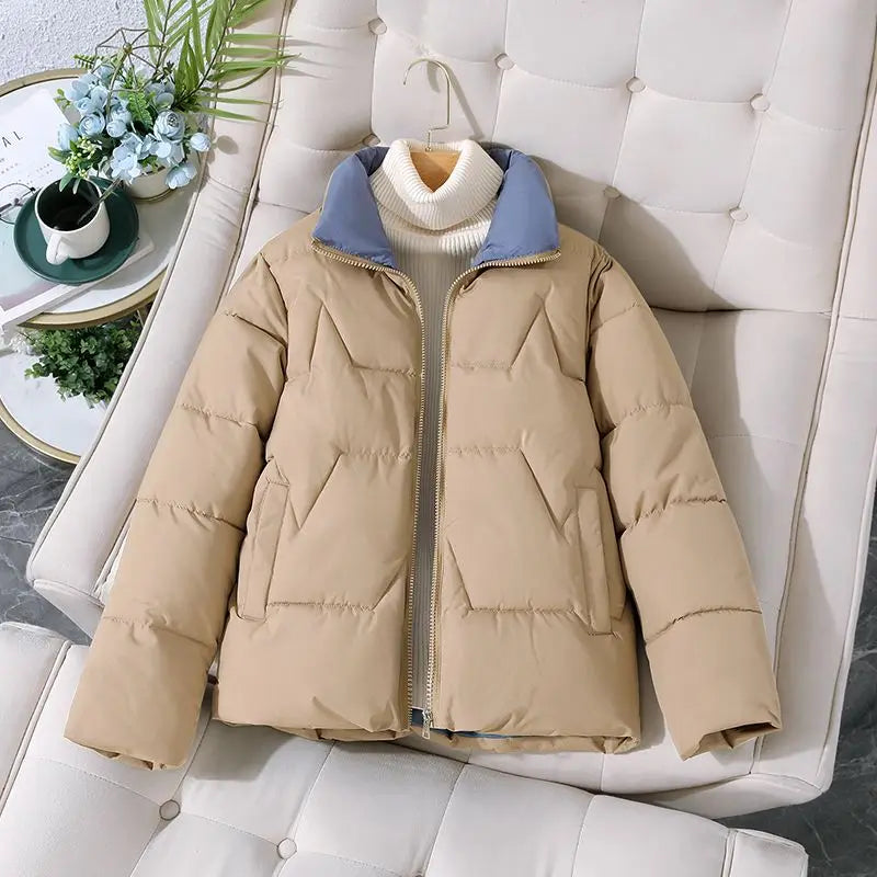 Quilted Puffer Jacket With Sherpa Collar Detail And Cream Cable Knit Winter Cotton Parka Jacket