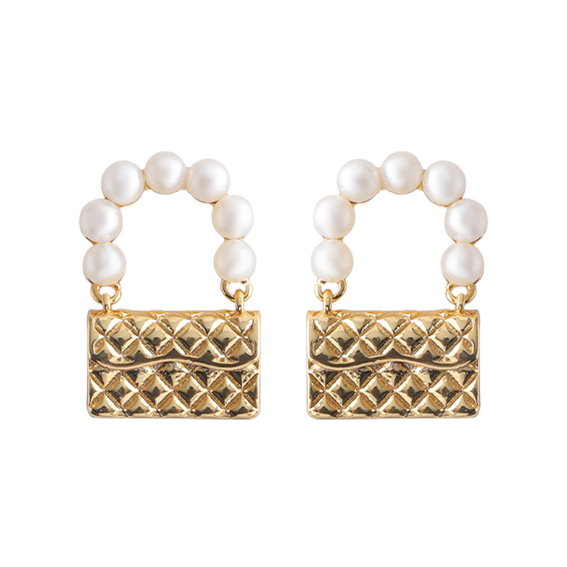 Vintage Bag Pearl Earrings Female Fashion Light Luxury Ins High-grade Sense Niche Earrings