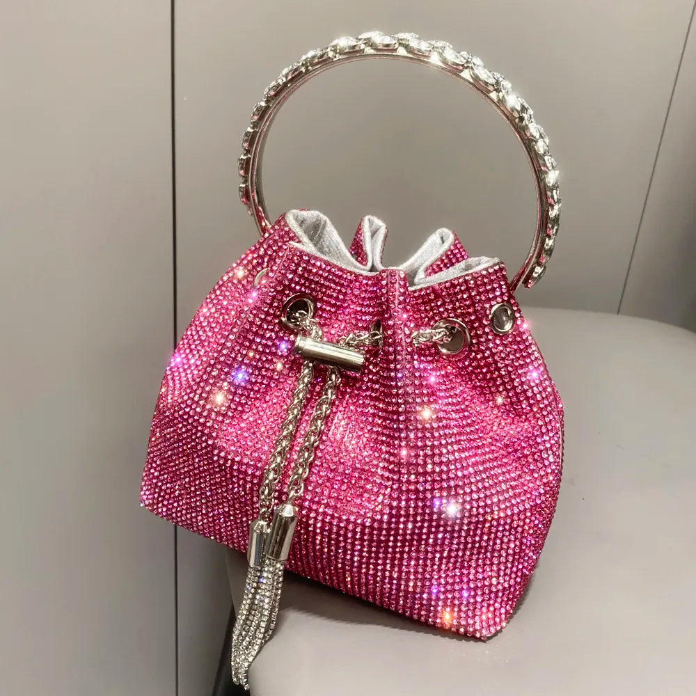 Sparkling Pink Rhinestone Bucket Bag