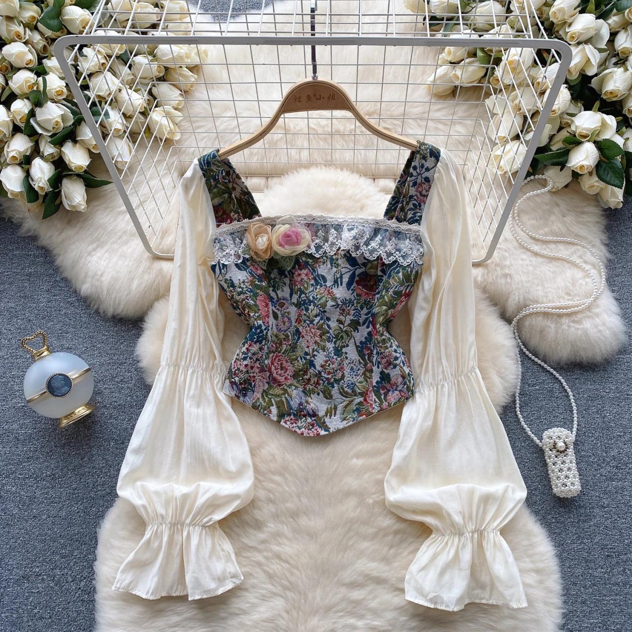 Vintage Pastel Floral Corset Top (M)