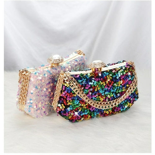 White Sequin Embellished Mini Clutch Purse main image 1