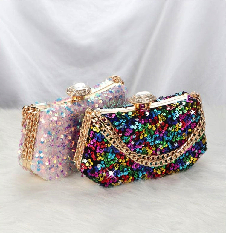 Sequin Embellished Clutch Bag With Detachable Chain Strap