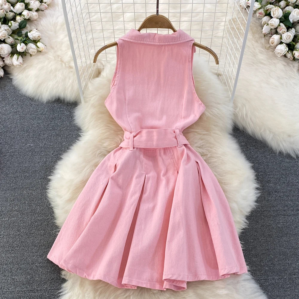 Trend4us Vintage Stripe Contrast Belted Fit & Flare Pleated Dress