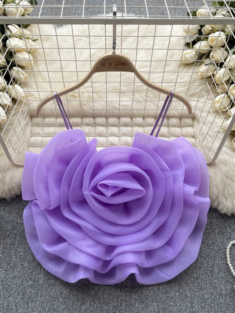 Elegant Purple Floral Spaghetti Top