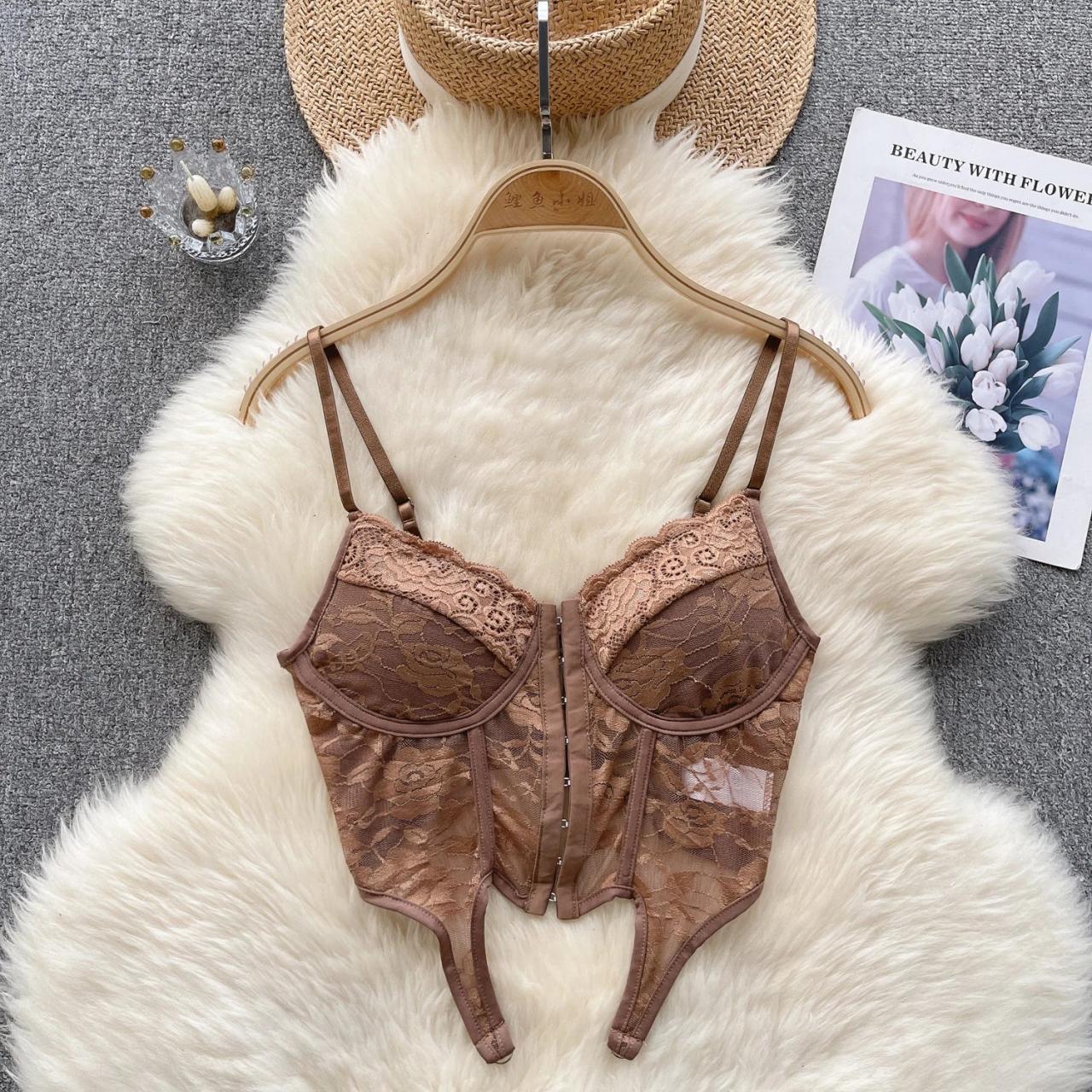 Chic Sexy Lace Bustier Korean Fashion Sling Backless Crop Top Slim