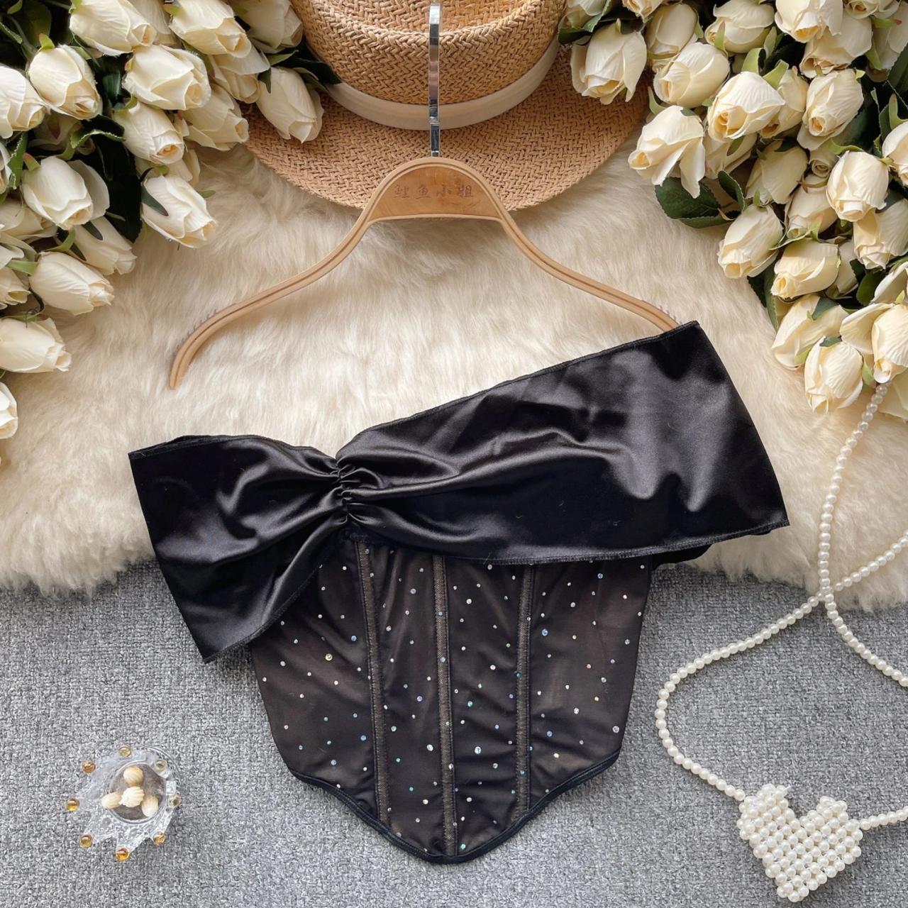 Elegant Black Satin Bow-tie Waist Cincher Corset