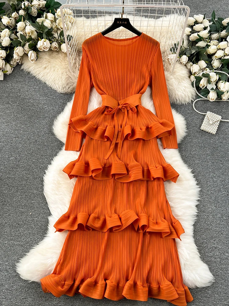 strapless open back dress Ombre Pleated Dress