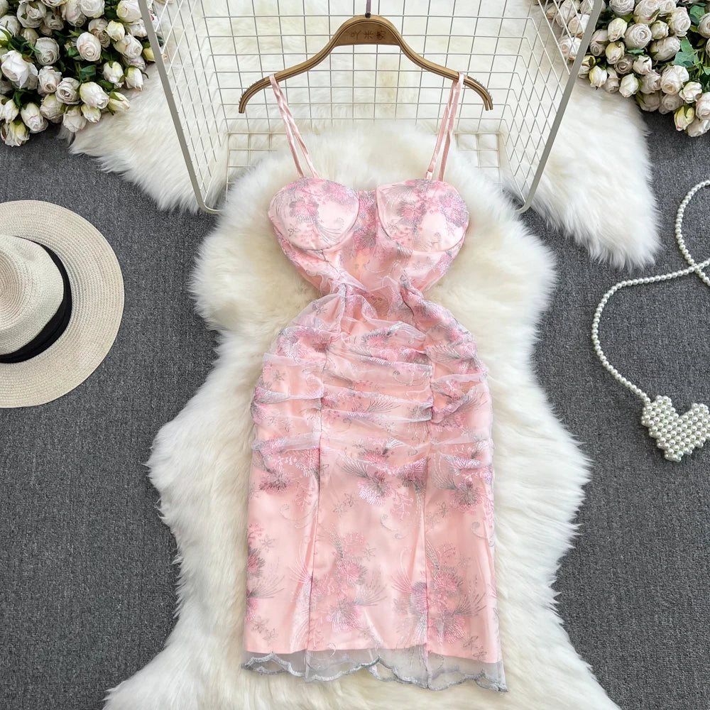Womens Pink Floral Lace Bustier Mini Dress Partywear