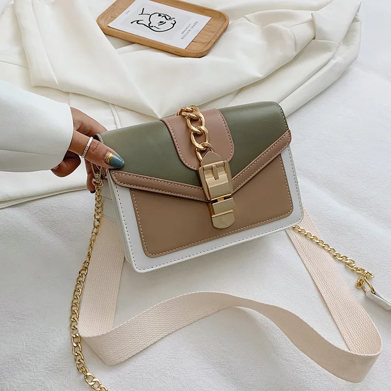 Chic Two-tone Crossbody Bag With Gold Chain Strap