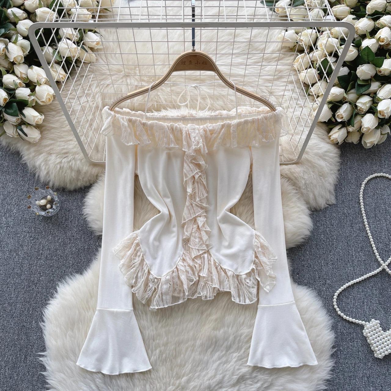 White ruffle blouse off shoulder hot sale