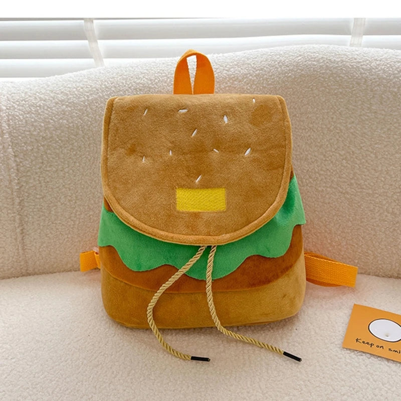 Cute Hamburger Design Plush Kids Backpack Adjustable Straps