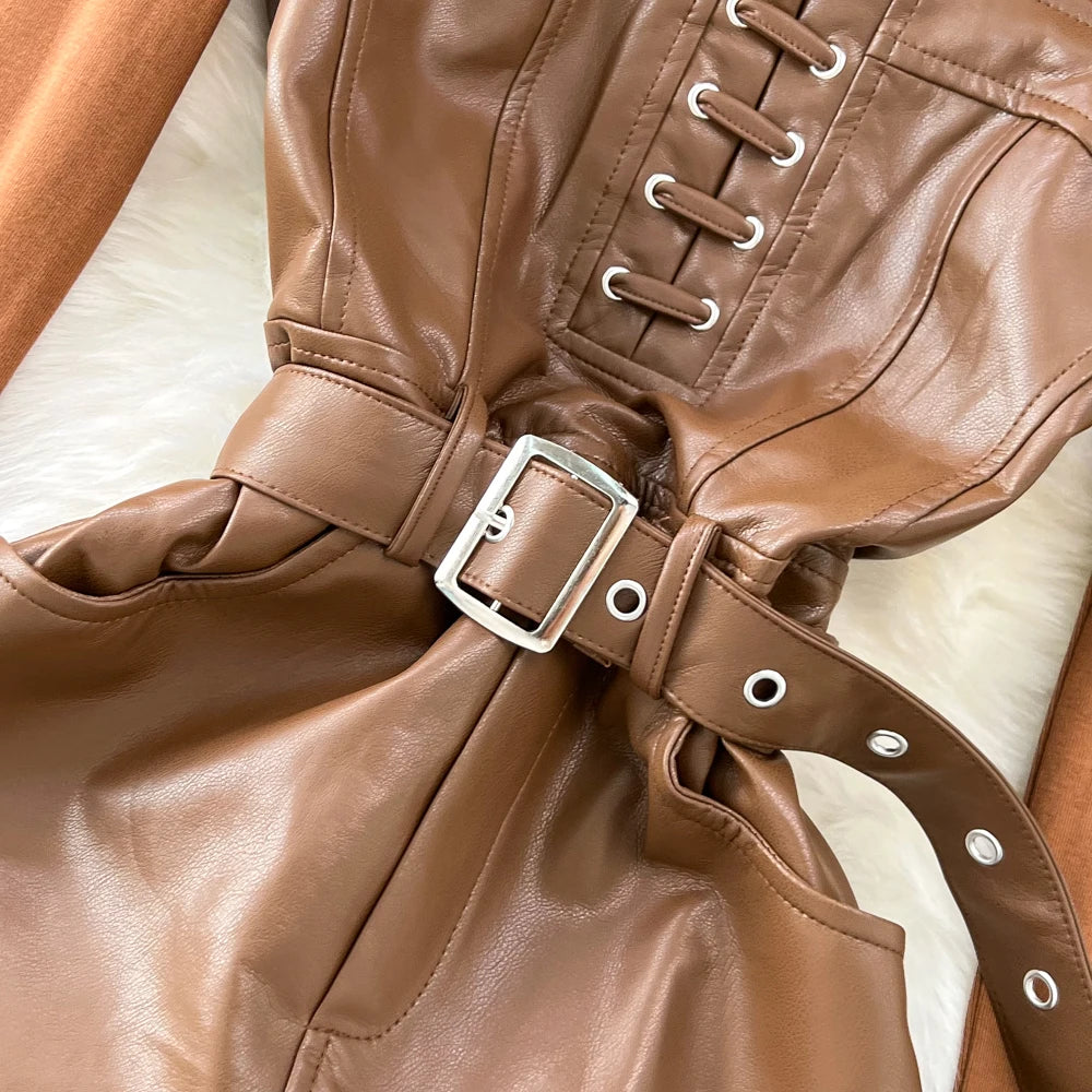 long brown leather dress Toffee Daisy Baby Girl Boho Dress