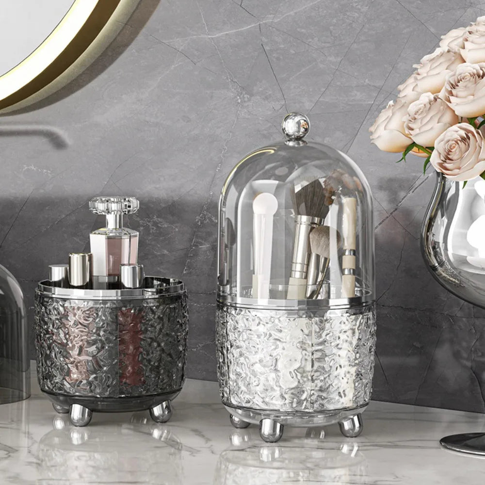 Luxury Hammered Glass Cosmetic Storage Organizer With Lid