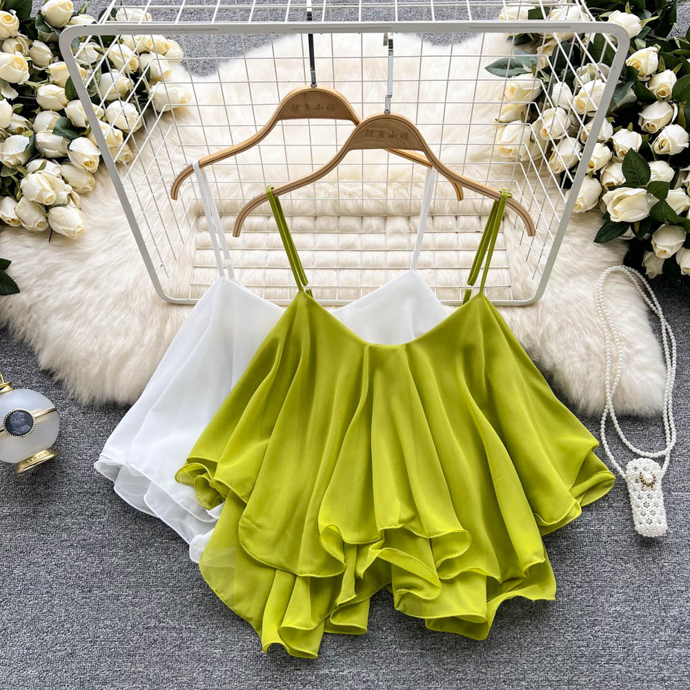 Heartwait Womens Flowy Layered Cami Top in Chartreuse Green