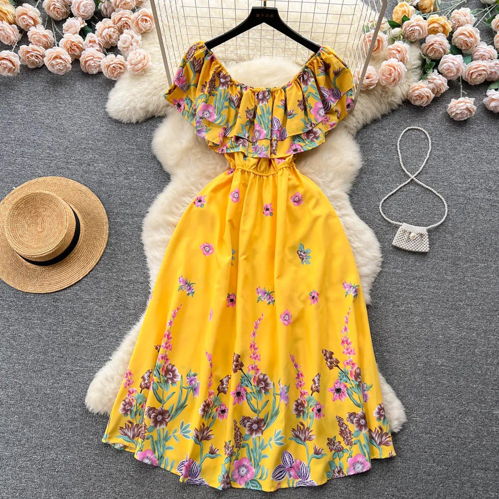 Womens Off-shoulder Floral Summer Dress With Ruffles