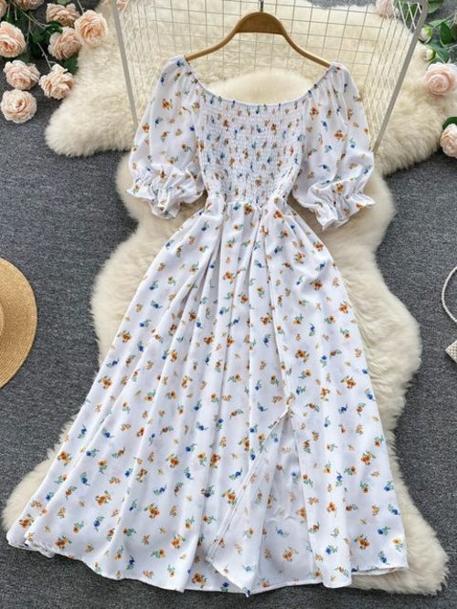 Floral Square Neck A-line Dress