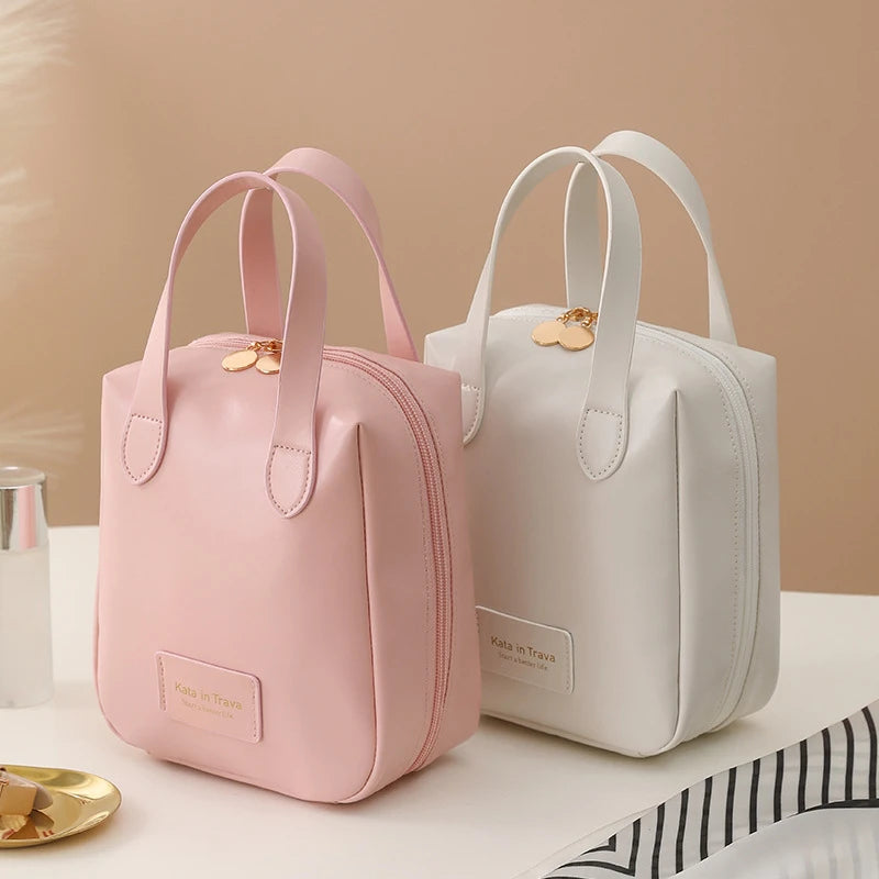 Elegant Mini Backpack Faux Leather Pink White Travel